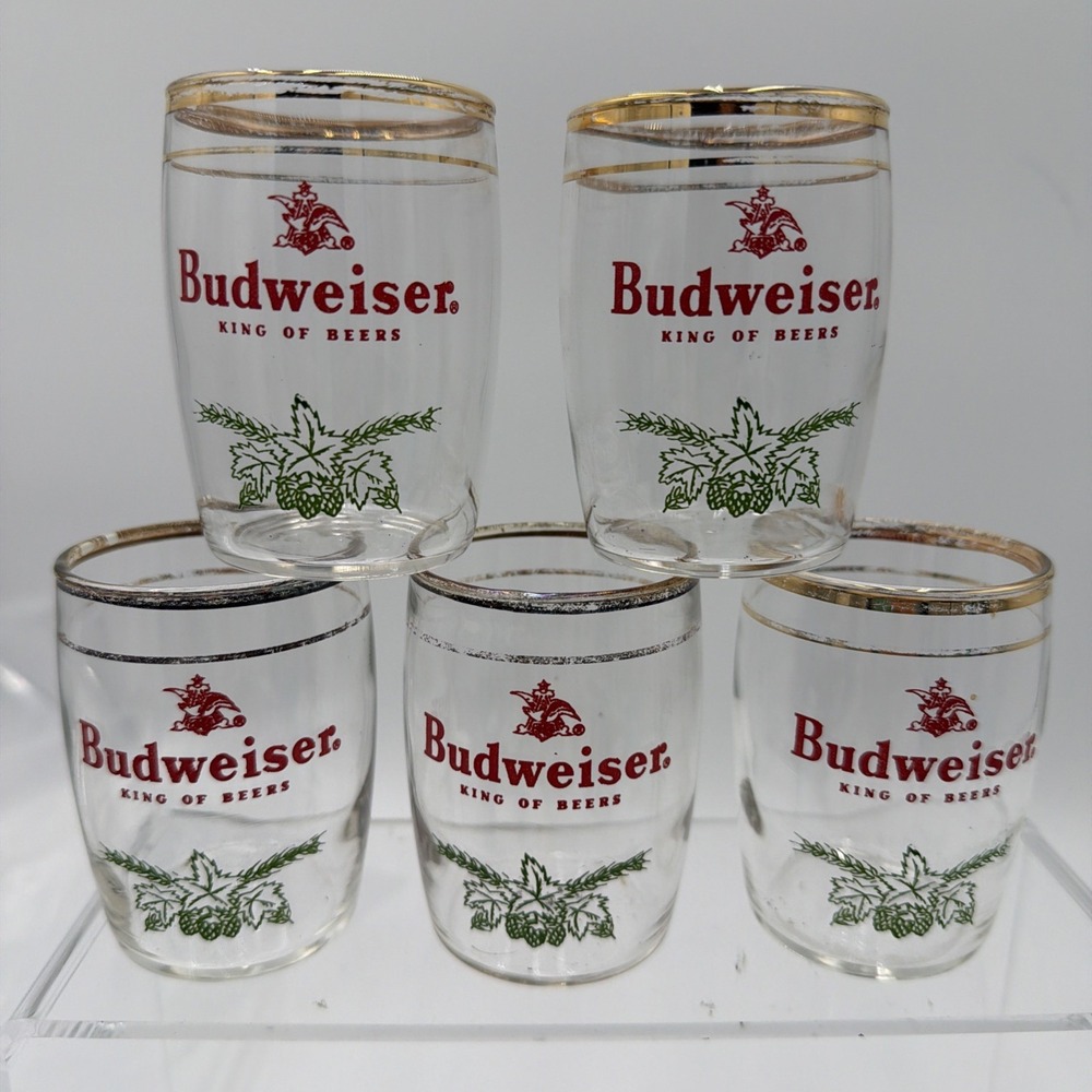 1950s Budweiser Christmas Tasting Glasses set‎ of 5 Vintage Set